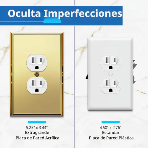 Vista 2 de LIDER Placa de pared dúplex para receptáculo, cubierta de salida con espejo, de gran tamaño, 1 cuadrilla Dorado