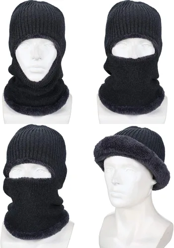 Vista 11 de Pasamontañas de punto calentador resistente al viento sombrero que cubre la cara para hombres mujeres forro polar deportes al aire libre