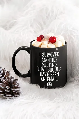 Vista 5 de Taza de café divertida con texto en inglés "I Survived Another Meeting That Should Have Been An Email Gift For Boss Office" "I Survived Another