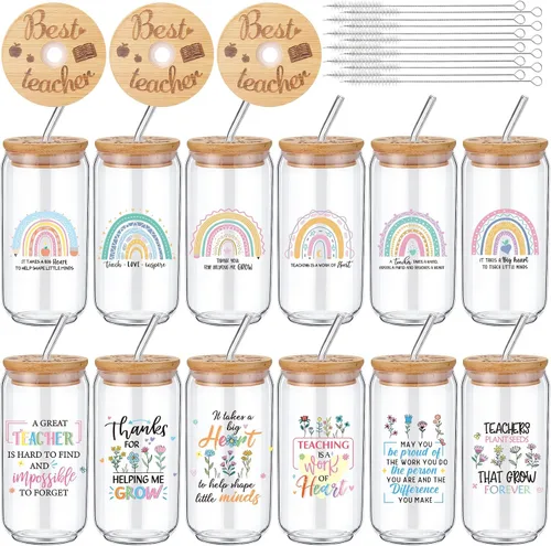 Vista 10 de Tioncy 12 vasos de vidrio de graduación de clase 2026 a granel con tapas y pajitas, regalos de graduación de 16 onzas, regalo de graduación 2026