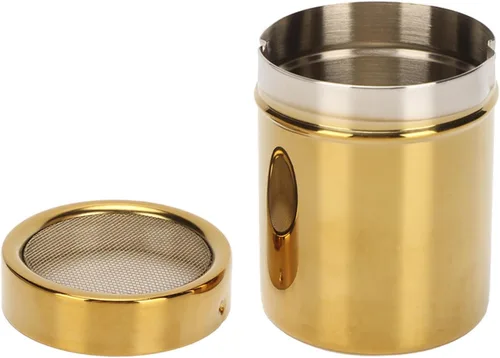 Vista 3 de Acero inoxidable Resistencia a la oxidación Oro Malla fina Polvo Azúcar Shaker Polvo Shaker Polvo Sugar Shaker Duster Suministros de cocina