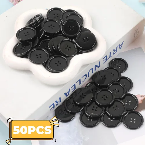 Vista 3 de YAKA 50 botones de resina de costura negros de 1 1/4 pulgadas, forma redonda, 4 agujeros, botón para coser álbumes de recortes y manualidades