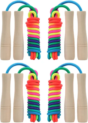 Vista 4 de Cuerda de saltar para niños, cuerda de saltar ajustable para niños pequeños con mango de madera y cuerda de algodón, bonita cuerda de saltar