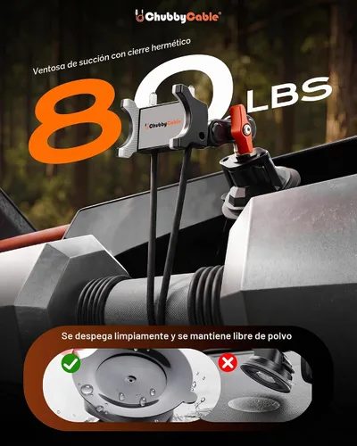 Vista 4 de chubbycable ChubbyGrip - Soporte ajustable para teléfono celular de 360°, soporte de teléfono de metal ultraduradero para parabrisas, soporte