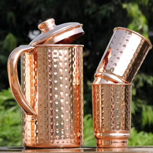 Vista 7 de Jarra de cobre de 50.72 onzas con 2 tazas de cobre Juego de jarra de agua de cobre puro y tazas a juego para el hogar y el bienestar, acabado