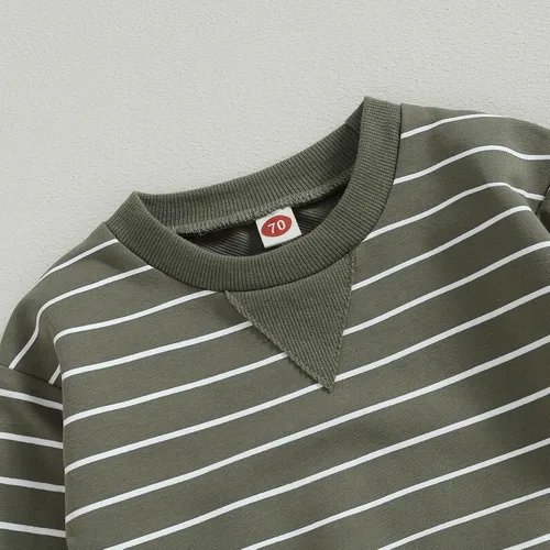 Vista 5 de VISGOGO Conjunto de 2 piezas de sudadera de manga larga con estampado de rayas para bebé niño