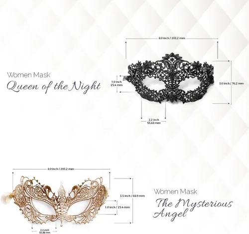 Vista 11 de Masquerade Mask for Couples Women and Men - 3 Pack Venetian Gold and Black Lace, Mardi Gras Mask