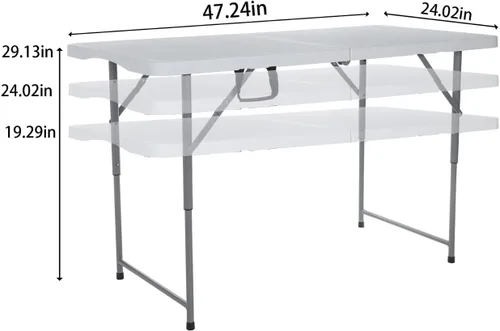 Vista 3 de Mesa plegable de 4 pies, mesa de picnic al aire libre, barbacoa, mesas de camping, patio, ocio, mesas portátiles, mesa de balcón