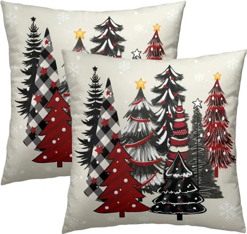 Vista 23 de Fundas de Almohada de Bosque de Pinos 22x22 Juego de 2, Fundas de Almohada Decorativas de Árboles de Abeto y Cedro Verde Nieve Beige de Invierno