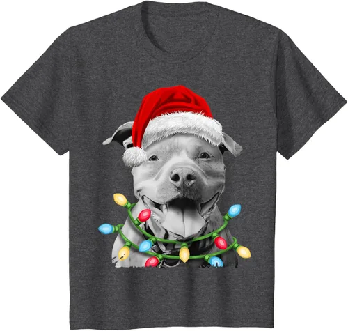 Vista 35 de Pit Bull Santa - Camiseta de perro con luces para árbol de Navidad para niños, Negro, S