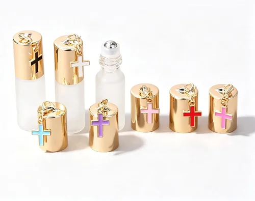 Vista 3 de Botellas enrollables de vidrio esmerilado de 0.3 fl oz, botellas de rodillo de viaje recargables con bolas de acero inoxidable y tapas a prueba