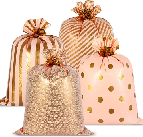 Vista 11 de Fulmoon - 4 bolsas de regalo jumbo de 48 pulgadas, grande, negro dorado