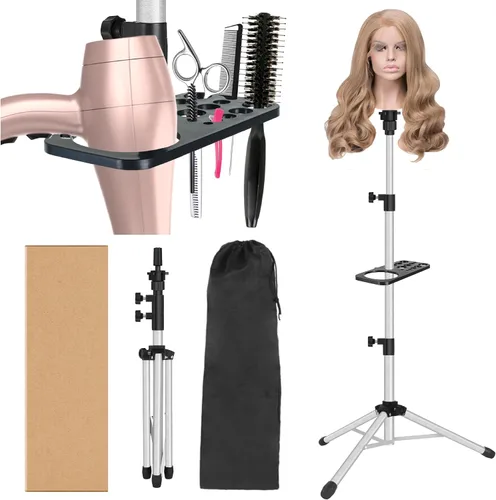 Vista 15 de ZQIAN BEAUTY Trípode de soporte para peluca de 25 pulgadas, soporte de cabeza de maniquí ajustable, soporte de cabeza de peluca para cabezas