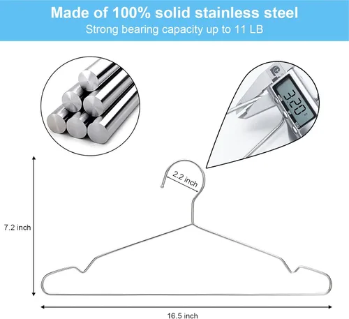 Vista 4 de Seropy Perchas de alambre de acero inoxidable resistentes con ranuras antideslizantes, perchas de metal ultrafinas de 16.5 pulgadas para ahorrar