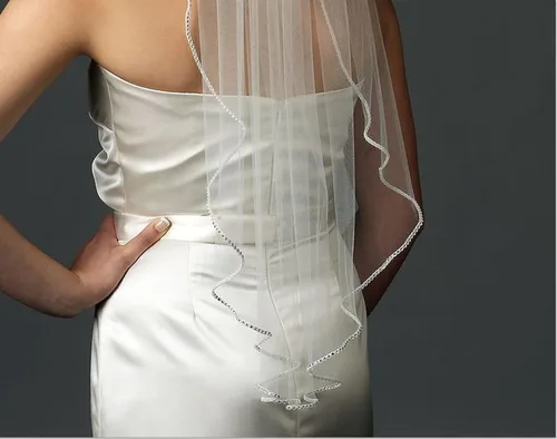 Vista 6 de top-sexy uno hasta el codo longitud Bling Rhinestone con forro Edge corto boda velo de novia 11