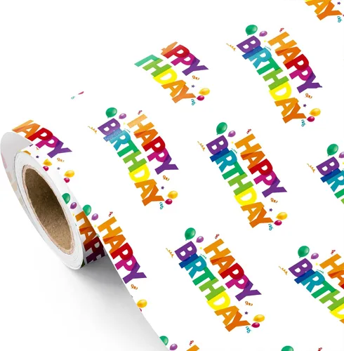 Vista 12 de WRAPAHOLIC Papel de regalo para cumpleaños - Rollo mini - 17 pulgadas x 16.5 pies - Papel de regalo azul dorado con foil brillante de feliz Azul