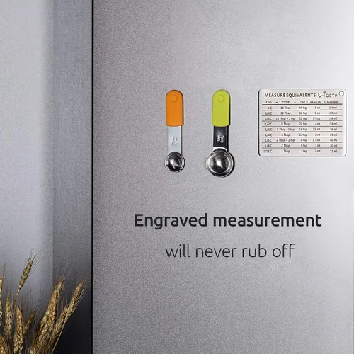 Vista 5 de U-Taste Imán de refrigerador profesional de tabla de conversión de medición en acero inoxidable 18/8, conversiones para tazas, cucharadas