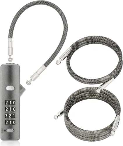 Vista 9 de Cerradura de combinación de cables intercambiables 3, 904EC-Negro 4-Digit Resettable Code Security for Travel, Outdoor Fence Gate, Ski, Scooter