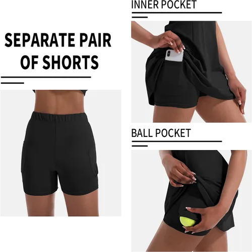 Vista 3 de Vestido de tenis para mujer, vestidos de golf y tenis con pantalones cortos integrados y bolsillos para entrenamiento sin mangas