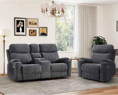 Vista 33 de HAOMARKETS Silla reclinable eléctrica para adultos con puerto USB, sofás reclinables eléctricos de tela suave con portavasos de metal, sillas