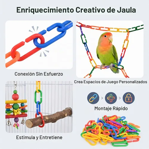 Vista 6 de Sukh 250 ganchos coloridos de clips en C, eslabones de cadena de plástico, juguete de pájaros, accesorios de bricolaje para jaula de periquitos