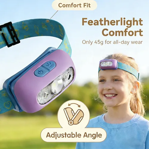 Vista 7 de Juego de luces de campamento para niños, linterna recargable y linterna frontal con sensor de movimiento con carga USB-C, luz nocturna regulable