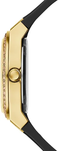Vista 3 de GUESS Reloj para mujer de 1.535 in - Correa negra con esfera transparente de caja dorada, Negro -, Moderno