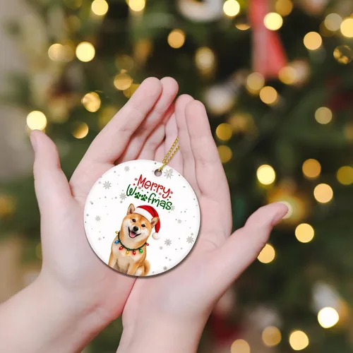 Vista 3 de Shiba Inu Gifts - Adornos navideños de cerámica para árbol y auto