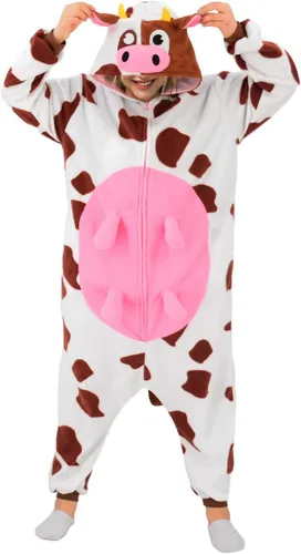 Vista 4 de Adult Cow One Piece Pajamas Animal Cosplay Halloween Costume for Men Women