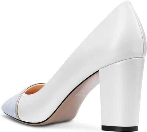 Vista 3 de NobleOnly Zapatos de vestir para mujer, tacón de bloque medio, puntiagudo, sin cordones, para graduación, casual, fiesta, vestido de 3.2 pulgadas