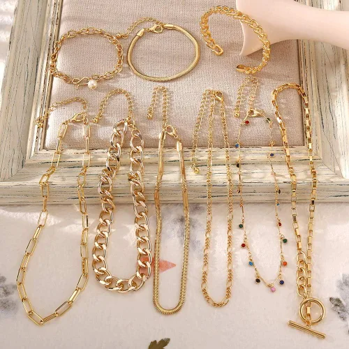 Vista 4 de Conjuntos de collar y pulsera dorados 17 MILE para niñas y mujeres, exquisita joyería y gargantillas de eslabones y broches
