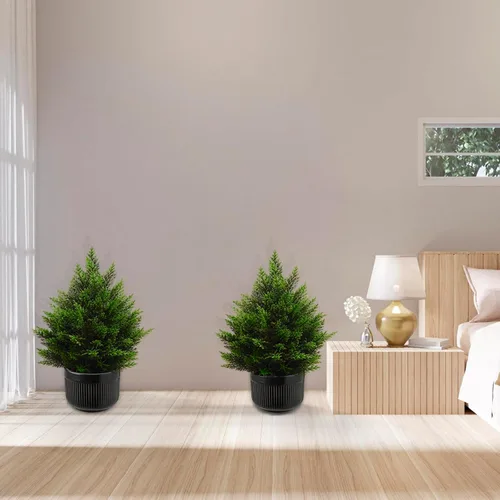 Vista 7 de Árbol topiario artificial de 2 pies, hermosos pinos de cedro sintético, árboles de Navidad, con clasificación UV, arbustos falsos para porche