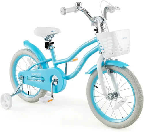 Vista 26 de BABY JOY Bicicleta infantil, 12 14 16 18 20 pulgadas, para niños y niñas, con asiento ajustable, cesta removible, freno de mano y freno