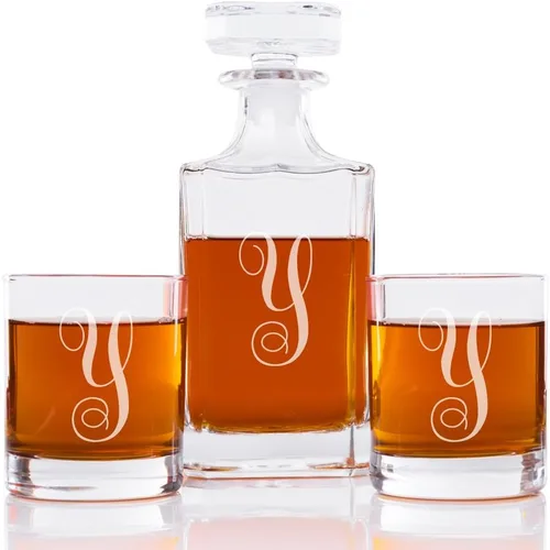 Vista 27 de Abby Smith Juego de decantador de whisky con inicial de estilo lujoso y vasos de rocas, letra A