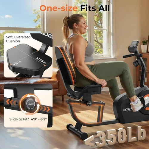 Vista 4 de YOSUDA Recumbent Exercise Bike for Home，Magnetic Staionary Bike for Seniors/Adults with Adjustable Seat, 350LB Capacity, 16-level Resistance, LCD