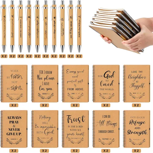 Vista 4 de Sayglossy 40 unidades de regalos cristianos a granel, cuaderno inspirador en espiral, versículo de la Biblia, bolígrafo pequeño de oración