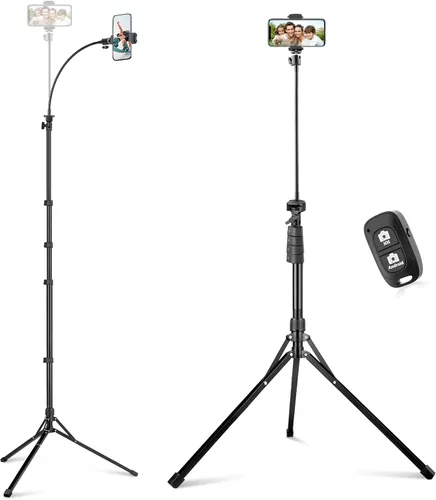 Vista 10 de SENSYNE Trípode de teléfono de 62 pulgadas y palo para selfie, soporte extensible para teléfono celular con control remoto inalámbrico y soporte