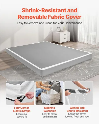 Vista 5 de VEVOR Base de cama tamaño Queen con tela lavable, marco de metal resistente para cama Queen, base de colchón de 5.1 pulgadas, capacidad máxima