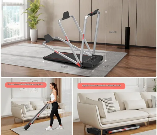 Vista 5 de Wenoker Caminadora para el hogar, almohadilla compacta con mango de seguridad, caminadora de escritorio con pantalla LED, caminar y correr