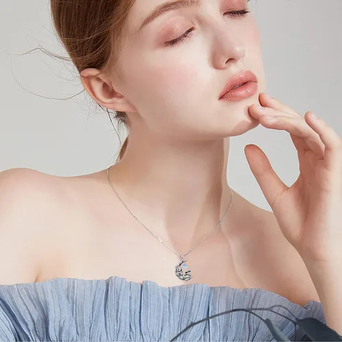 Vista 4 de SLIACETE Skull Pendant Necklace 925 Sterling Silver with BirthstonesSynthetic Moonstone100 Languages Stone Gothic Jewelry Halloween Gifts for Women
