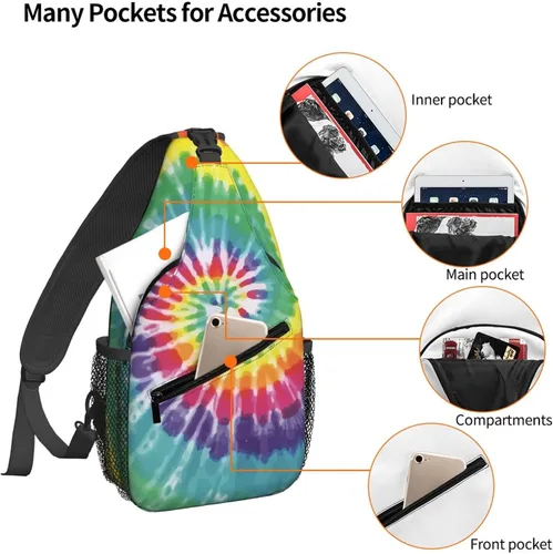 Vista 4 de Dujiea Mochila cruzada para hombres y mujeres, bolsa de pecho, bolsa de hombro, mochila de viaje, senderismo, mochila, Teñido anudado