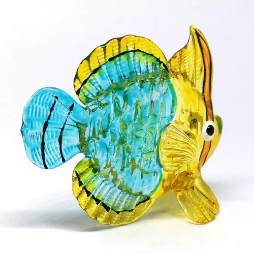 Vista 3 de Estatua de cristal de pescado azul coleccionable costera en miniatura soplada a mano