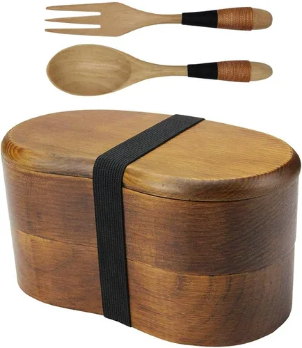 Vista 10 de AOOSY Caja Bento de madera, loncheras, contenedores de almuerzo de madera cuadrados naturales tradicionales japoneses para mujeres y hombres adultos