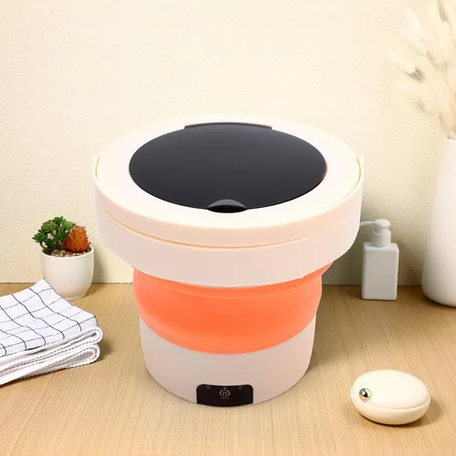 Vista 7 de Lavadora portátil plegable pequeña lavadora con rotación de alta velocidad para viajes, camping, viajes de negocios, diseño ligero para eliminar