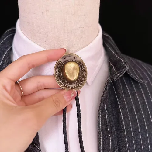 Vista 171 de Jeilwiy Corbata de bolo para hombre, corbata de vaquero occidental, collar de corbata de bolo dorado, corbata de cuero, corbata de Halloween