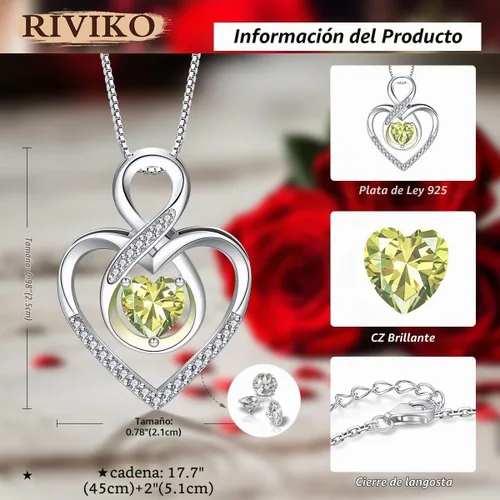 Vista 5 de RIVIKO Collar con símbolo de corazón infinito para mujer, plata de ley 925, dije de corazón de amor, día de la madre, aniversario, cumpleaños