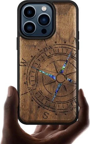 Vista 7 de Carveit Funda magnética de madera para iPhone 15 Pro, compatible con cargadores inalámbricos MagSafe, funda a prueba de golpes, carcasa hecha a mano