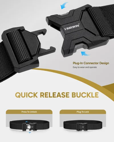 Vista 3 de FAIRWIN Tactical Belt Men, 1.5" Stretch Nylon Web Military Hiking Rigger Work Belts with Quick-Release Seatbelt Buckle