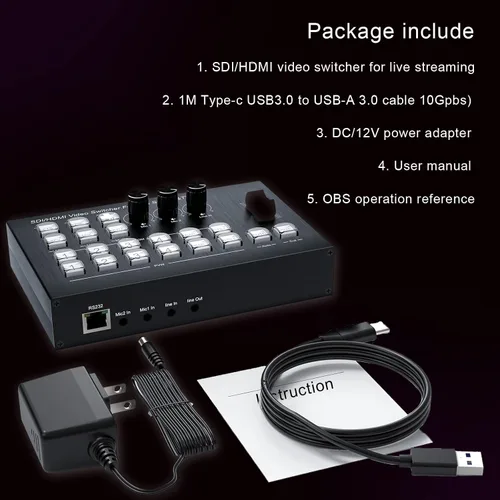 Vista 7 de Mezclador de vídeo de transmisión en vivo, 4 HDMI 4 canales de entrada de vídeo conmutador 2 salidas HDMI Switcher, soporte 1080P@60Hz, HDCP 1.4