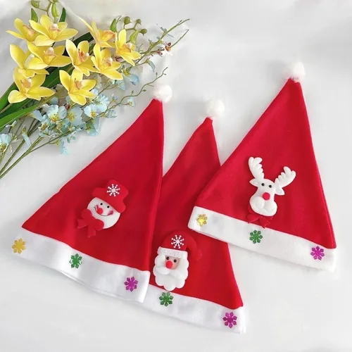 Vista 6 de Shuoyang 3 unidades, sombreros de Papá Noel, sombrero de terciopelo de Navidad brillante, sombrero de Papá Noel rojo esponjoso para adultos, hombres